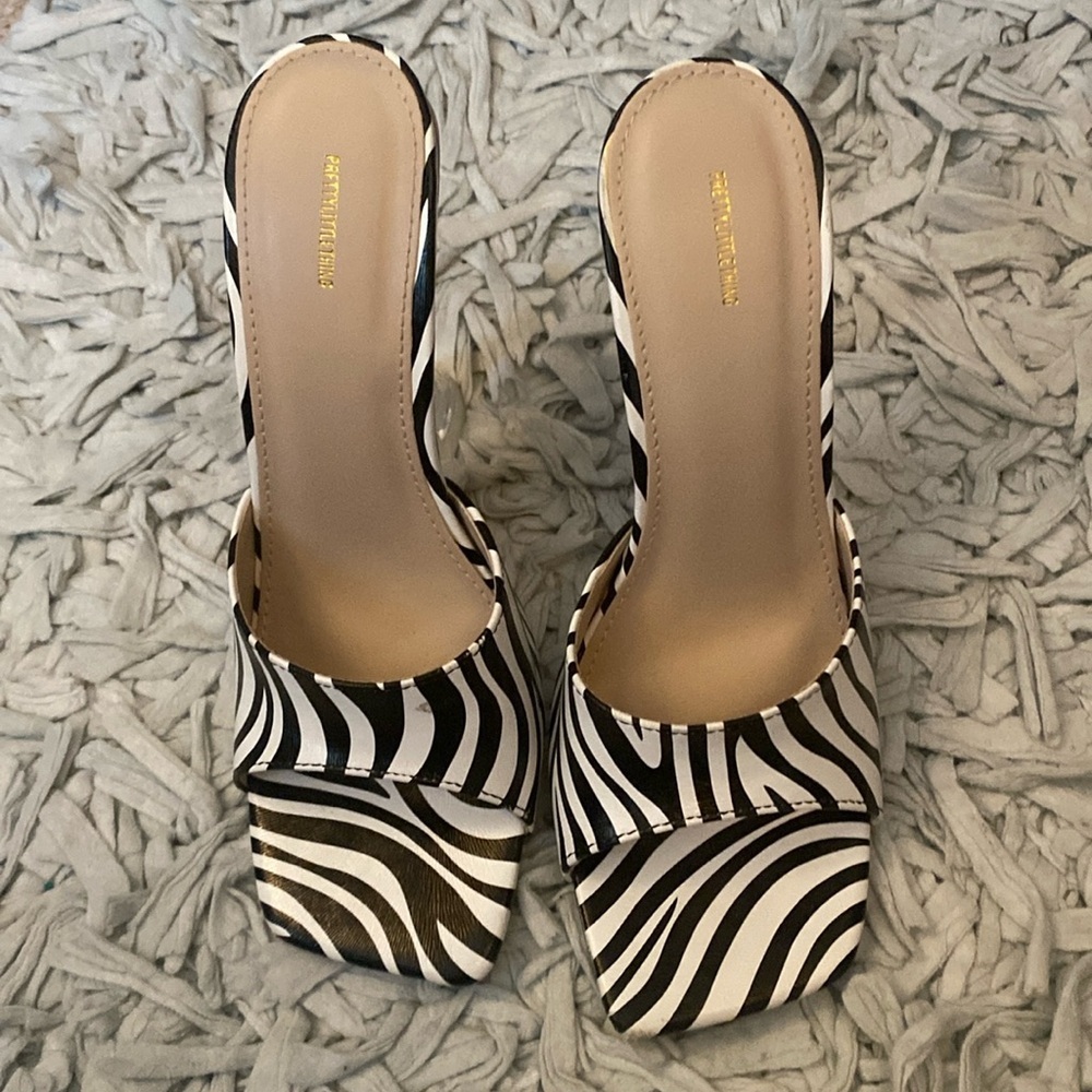 Zebra Pu Square Toe High Cake Stand Heeled Mules - Picture 2 of 7